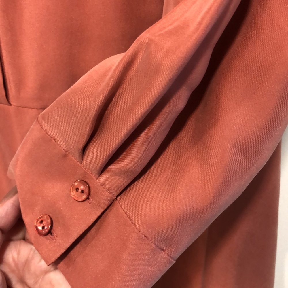 EILEEN FISHER SILK TWILL SHIRT DRESS in Coral NWT sz L - Picture 5 of 11